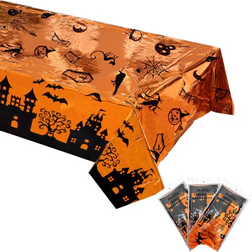 SHEHARUHI 3 Packs Waterproof Halloween Tablecloth, Rectangle Disposable Table Cover Plastic Table Cloths for Halloween Party Decoration Supplies, 54 x 73 inches
