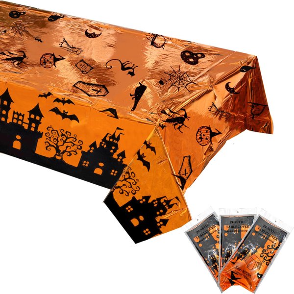 SHEHARUHI 3 Packs Waterproof Halloween Tablecloth, Rectangle Disposable Table Cover Plastic Table Cloths for Halloween Party Decoration Supplies, 54 x 73 inches