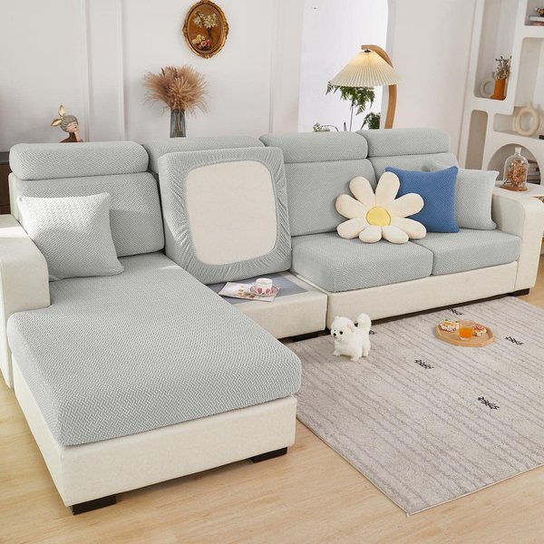 2024 Wear-Resistant Universal Sofa Cover, Stretch Couch Cushion Slipcovers Replacement, Anti-Slip L Shape Separate Sofa Back Covers, Sofa Slipcover Backrests Protector (Weave Light Grey,L Back Cover)