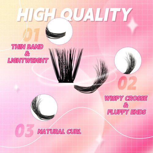 Lash Clusters 280pcs 60D+80D 8-20mm Cluster Lashes Mixed Tray 3D Effect Volume Individual Lashes Cluster Eyelash Extensions Fluffy Soft D Curl DIY Lash Extension Kit at Home (60D+80D-0.07-D,8-20mm)
