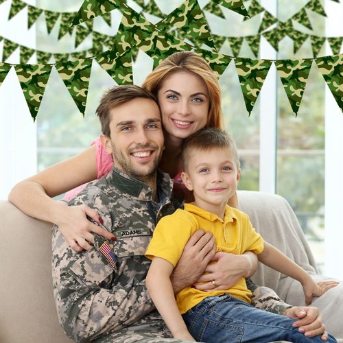 Jecery 120 Pcs 100 ft Camouflage Party Decoration Camo Party Flags Army Party Banner Flags Army Party Decorations Camo Paper Pennant Banner Bunting Flags for Army Themed Party Hunting Military