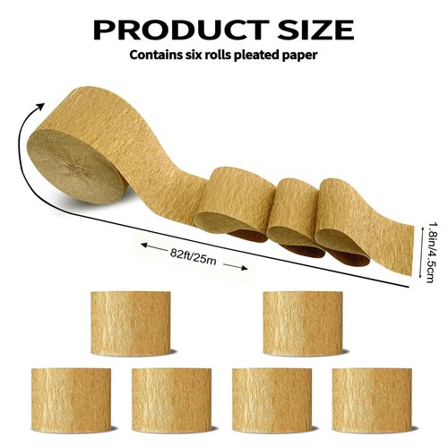 Crepe Paper Streamers 6 Rolls 492ft,Pack of Party Streamers Reel Golden Colors(1.8 Inch x 82 Ft/Roll),for Party Decorations, Birthday Decorations, Baby Shower Decorations and Wedding