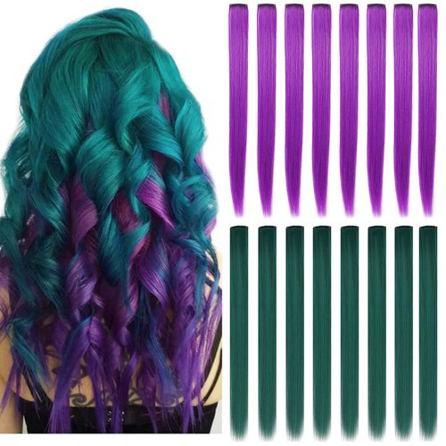 SARARHY 16 PCS Colored Clip in Hair Extensions,21 Inch Long Straight Hairpieces Clip in Synthetic...