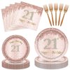 21st Birthday Decorations for Girls Rose Gold Sweet 21 Birthday Party Decoration for Her Rose Gold Plates Napkins Forks Set 21th Disposable Dinnerware Party Supplies for Girls Birthday Party Supplies