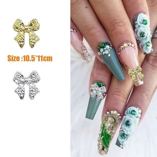 KACHIMOO 40pcs Bow Nail Charms Gold and Silver Nail Charms Bowknots Nail Art Charms Bow Charms for Nails Design