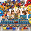 77 Pcs Hot Car Birthday Party Supplies,Included Banner,Hanging Swirls,Tablecloth,Cake Topper,Cupcake Toppers,Gift Bag, Invitation Card,Balloon for Boy and Girl Wheel Party Decorations