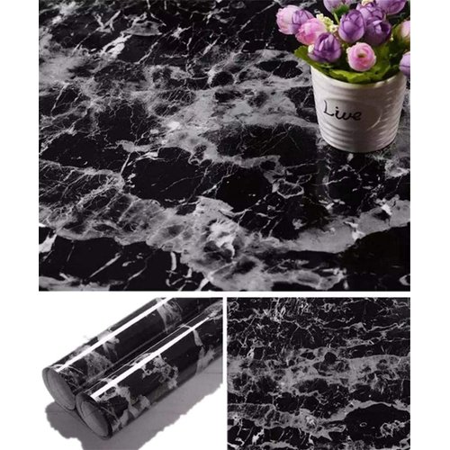 Yancorp Black Marble Contact Paper Black Peel and Stick Wallpaper Self Adhesive Countertop Remova...