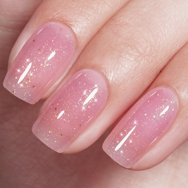 AILLSA Pink Glitter Gel Nail Polish Neutral Nude Spring Color Gel Polish Sheer Natural Translucent Jelly Gel Polish Iridescent Shimmer Nail Gel Soak Off U V Gel for Nail Art at Home 0.51 Fl Oz /GB97