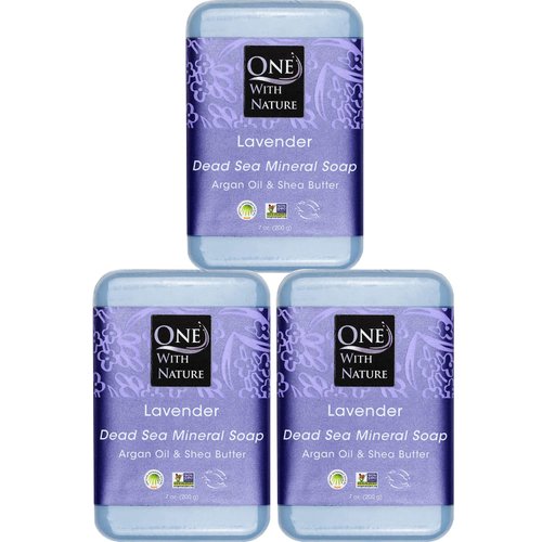 DEAD SEA MINERAL LAVENDER 7 oz SOAP 3 PK in BRANDED BOX. Dead Sea Salt contains Magnesium, Sulfur & 21 essential minerals. Shea Butter, Argan Oil, Natural. For all Skin Types, Acne, Eczema, Psoriasis