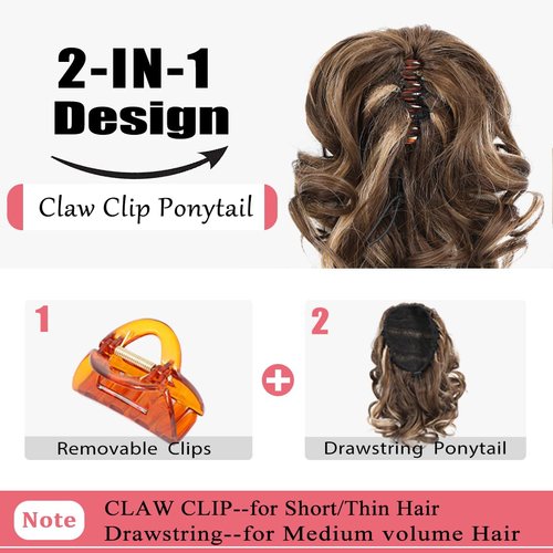 Ponytail Extension, 9 Inch Loose Short Curly Pony Tails Hair Extensions, Wavy Ponytail Hairpieces for Women (Light Brown Mixed Blonde)