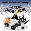 Black and Silver Birthday Party Decorations, Black Silver White Foil Balloons Happy Birthday Banner Fringe Curtains for 16th 18th 21st 24th 32th 40th 50th 60th Birthday Decorations for Men