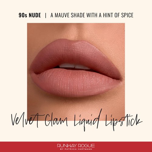 Runway Rogue Velvet Glam Liquid Lipstick, Almost-Matte Mauve Lipstick with a Hint of Spice, ‘90s Nude’