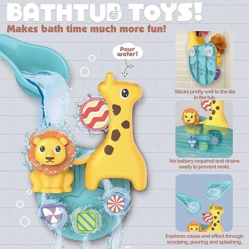 Nenekal Bathing Giraffe Water Toy Set with Lion and Spinning Wheels | Educational Bath Toys for Toddlers | Baby Toys for Kids