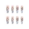Hkanlre Fake Nails Long Coffin Butterfly Press on Nails Matte Acrylic Full Cover Ballerina False Nails for Women and Girls 24PCS