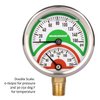 MEASUREMAN Tridicator, Thermo-Manometer, 2-1/2", Silicone Oil Filled, 0-160psi/30-250 deg F, Stainless Steel Case, 1/4"NPT Lower Mount Pressure Gauge