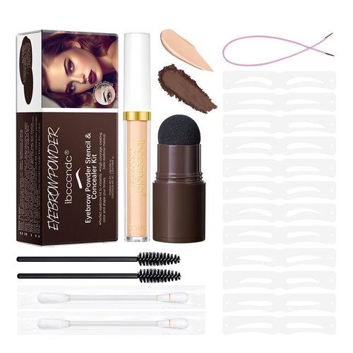 Eyebrow Powder Stencil Concealer Kit,Eyebrow Artifact, Eyebrow Definer Powder Stamp Makeup with 12 Reusable Thin & Thick Brow Stencils,Long Lasting Waterproof for Perfect Brow (#02 Natural brown)