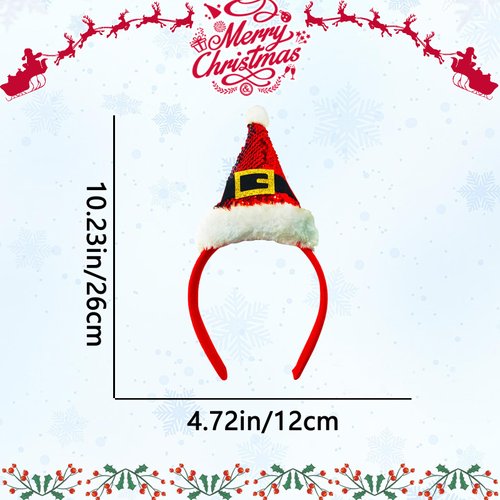 ZEYER Christmas Headband Cute Hat Toppers Headband Sequin Red Hat Christmas Hair Band Funny Christmas Accessories Costume Headwear Holiday Party Favors 1 PCS