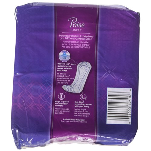 Poise Liners for Light Bladder Leakage, Long Length, Very Light Absorbency, 44 Count (Pack of 2)