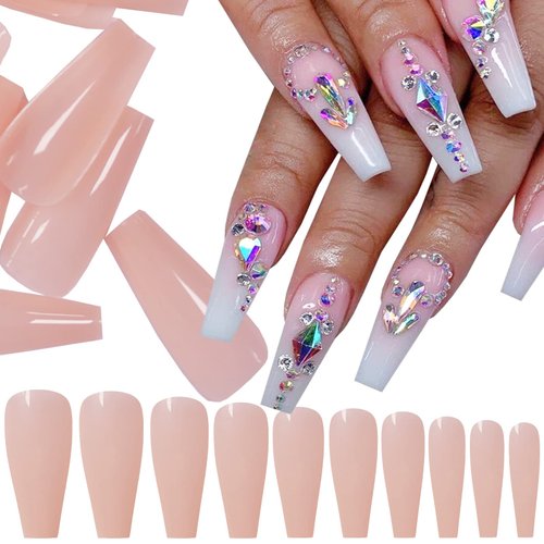 500pc Nude Pink Press on Coffin Nails Painted Acrylic Nail Art Tips Artificial Fingernails False Nails Full Cover Party Manicure Design Decor for Women Girls