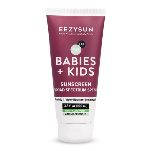 EEZYSUN Babies & Kids SPF 50 Mineral Sunscreen | Dermatologically Tested for Sensitive Skin | Contains Aloe Vera | Sweat/Water Resistant | Cruelty-Free | Reef-Safe | Travel Size - 3.3 FL OZ