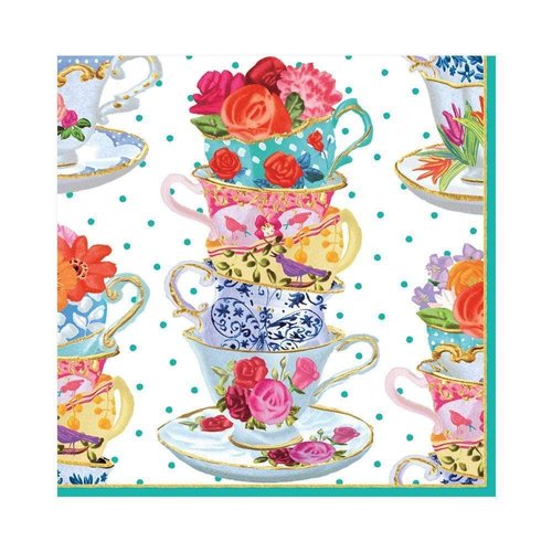 Caspari Tea Cups Paper Luncheon Napkins - Two Packs of 20