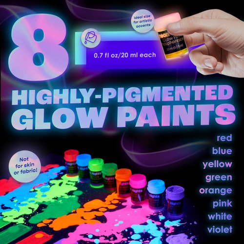 neon nights Glow in The Dark | Luminescent | Phosphorescent | Self-Luminous Paint - Set of 8