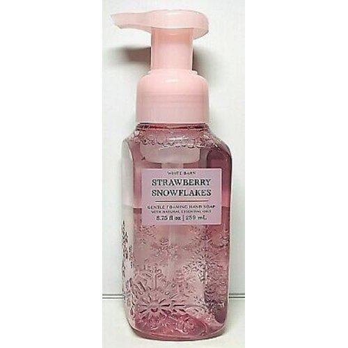 Bath and Body Works Strawberry Snowflakes Gentle Foaming Hand Soap 8.75 Ounce Decorative Faceted Diamond Plate Pink Bottle