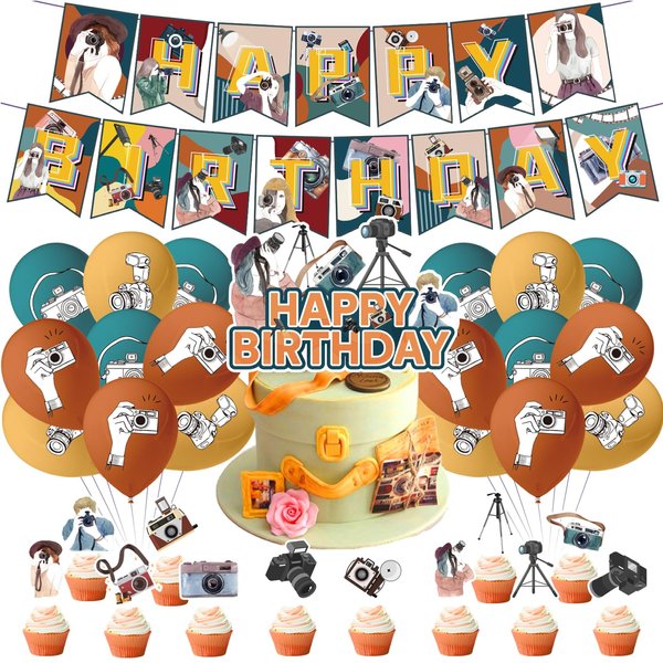 Photography Party Decorations Photography Birthday Party Supplies Includes Photography Birthday Banner Cake Topper Cupcake Toppers Balloons for Photographer Party Photography Enthusiast Party