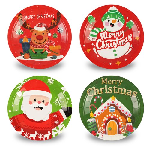 BOKFJBP 48PCS Christmas Plates Disposable, 7 inch Christmas Paper Plates Holiday Paper Plates Christmas Dessert Plates Christmas Dinnerware Set, 4 Assorted Designs, Christmas Party Supplies