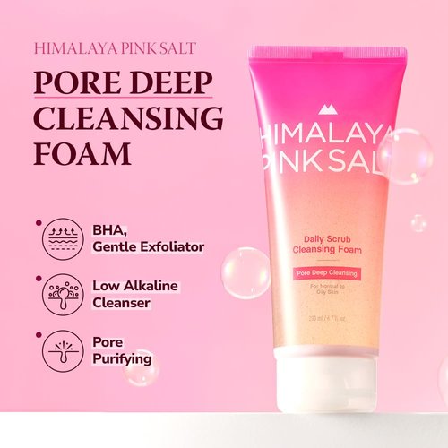 HIMALAYA PINKSALT Daily Scrub Cleansing Foam Pore Deep Cleansing, 6.7 fl oz 2 Pack - Christmas Gifts, Stocking Stuffers, BHA Facial Scrub & Pore Cleaner for Oily Skin, Low Alkaline, Korean Skin Care