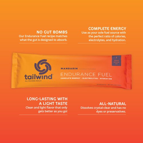 Tailwind Nutrition Endurance Fuel, Sports Drink Powder Single Serving with Electrolytes, Non-GMO, Free of Soy, Dairy, and Gluten, Vegan-Friendly, Mandarin Orange, Pack of 12