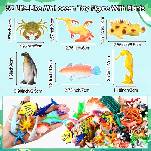 WinnerWhy 105 Pcs Safari Animal Toys Sea Creature Toys Realistic Jungle Animals Figurines Ocean Sea Animal Plastic Animal Learning Toys for Educational Party Cake Cupcake