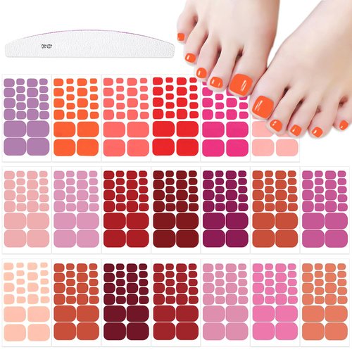 JERCLITY 440 Pieces 20 Sheets Toe Nail Stickers Full Nail Wraps Pink Red Solid Color Toenail Polish Strips for Women Girls Kids Self-Adhesive Toe Stickers Polish Gel Toenails Stickers with Nail File