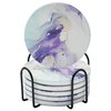 YSUUTCNI 6 Pcs Purple Marble Abstract Ceramic Coasters with Holder, Absorbent Coasters for Drink, Round Table Coaster Set with Cork Base for Café, Bar, Home