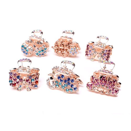 6 PCS Women Lady Alloy Rhinestone No-Slip Mini Hair Claw Small Bang Jaw Clip Hair Clamp Hair Grip Hair Pin (A#)