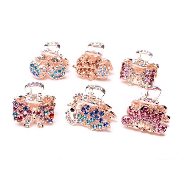 6 PCS Women Lady Alloy Rhinestone No-Slip Mini Hair Claw Small Bang Jaw Clip Hair Clamp Hair Grip Hair Pin (A#)