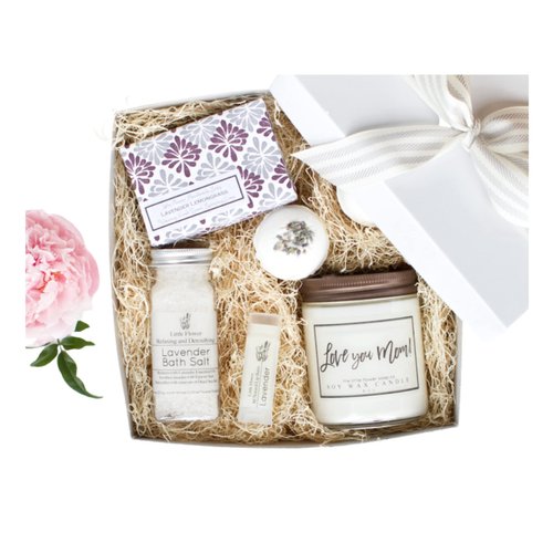 The Little Flower Soap Co. Est. 2010 Luxury Spa Day Gift for Women - Relaxing Lavender Essential Oil Spa Day Self Care Kit Mother's Day Gift Ideas Valentines Day for Mom