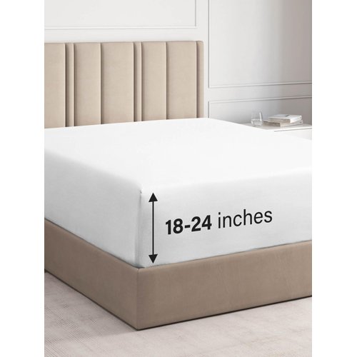 Extra Deep Queen Fitted Sheet - Hotel Luxury Single Fitted Sheet Only - Easily Fits 18 inch to 24 inch Mattress - Soft, Wrinkle Free, Breathable & Comfy Extra Deep Pockets White Fitted Sheet