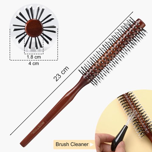 BESTOOL Small Brush for Short and Medium Hair, Blow Drying, Men's Beard Styling, Professional Smoothing and Curling Brush (Reddish brown)