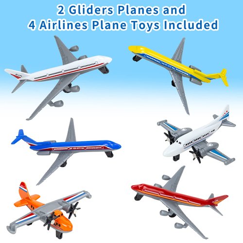 Toy Airplane 6 Pack, Diecast Airplane Toy for Boys Age 3 4-7 8-12, Alloy Planes Model/Glider Planes/Airlines Plane Toys for Kids Birthday Cake Toppers Airforce Party Favors