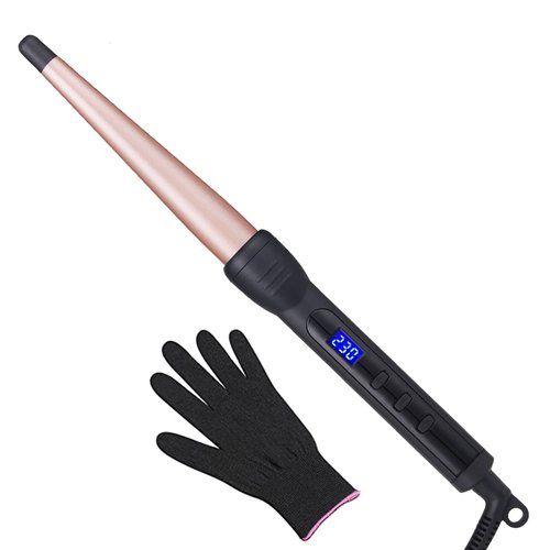 Curling Wand, Professional Ceramic 1/2-1 Inch Tapered Hair Curling Iron, LCD Display with 14 Heat Setting (100°C to 230°C), Dual Voltage Instant Heating Hair Wand Curler for All Hair Type