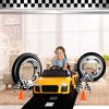 Remagr 24 Pcs Race Car Theme Birthday Party Supplies, 8 Pcs Traffic Cones, 12 Pcs Black and White Checkered Flags, 2 Pcs Inflatable Tire Tubes, Black Floor Runner, Checkered Tablecloth(Classic Style)