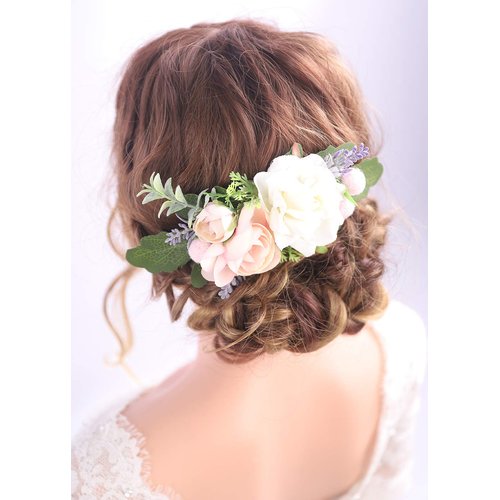 Kercisbeauty Pink and White Cute Hair Comb for Prom Girl, Wedding Brides, Bridesmaids, Floral Headpiece, Flower Headband Handmade Soft Headband, Plastic, Black, One Size