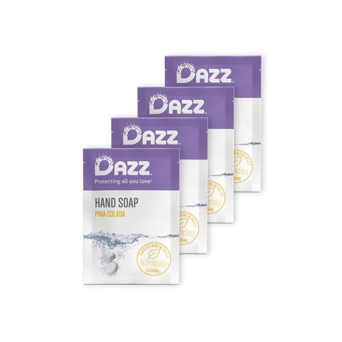 Dazz Foaming Hand Soap Refill Pack (4 Refill Tablet Packets) Hand Soap Refill, Naturally Safe & Non Toxic, Rich Lather Hand Wash, Pina Colada Scent (Foaming Pump Dispenser Required)