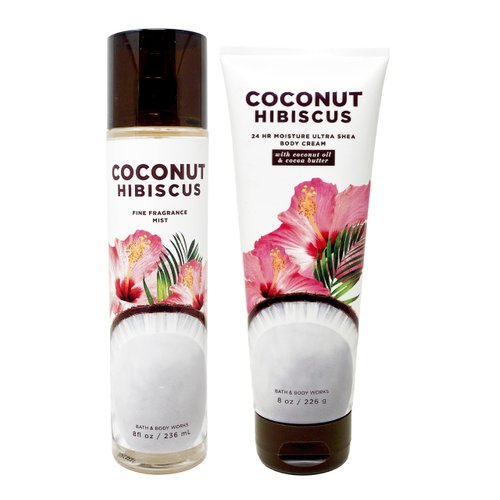 Bath & Body Works Coconut Hibiscus - Duo Gift Set - Fine Fragrance Mist and Body Cream