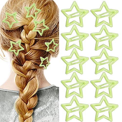 10PCS Star Snap Hair Clips Y2K Star Hair Clips Light Green Metal Hair Barrettes for Girls Women Cute Y2K 2000s Star Hairpins Headpieces Non-Slip Star Hair Accessories Hairclip for Thin Thick Hair