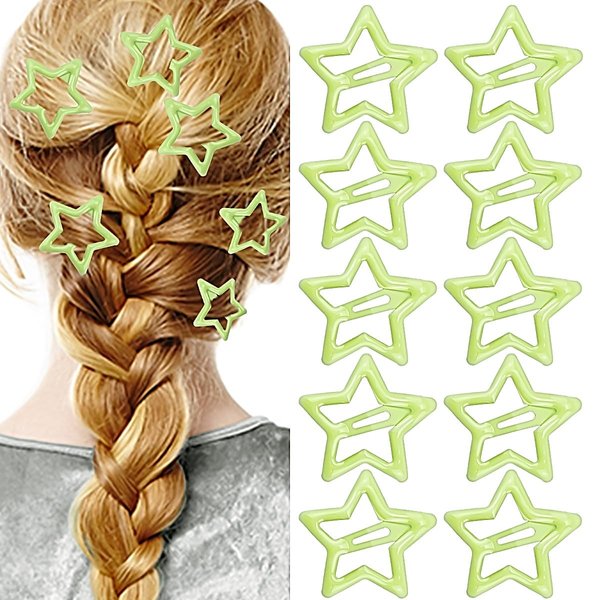 10PCS Star Snap Hair Clips Y2K Star Hair Clips Light Green Metal Hair Barrettes for Girls Women Cute Y2K 2000s Star Hairpins Headpieces Non-Slip Star Hair Accessories Hairclip for Thin Thick Hair