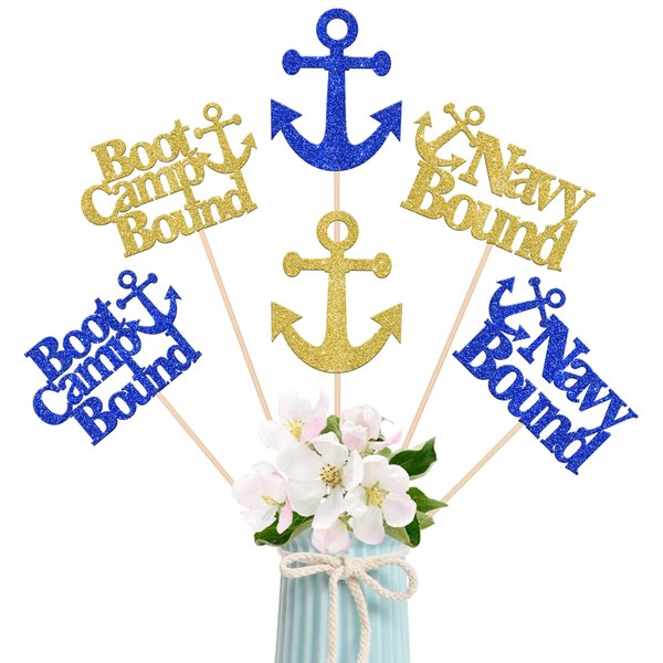 12 Pack Military Themed Centerpiece Sticks Glitter Boot Camp Bound Table Centerpiece Sticks for Navy Bound Welcome Ceremony Army Theme Party Supplies Gold