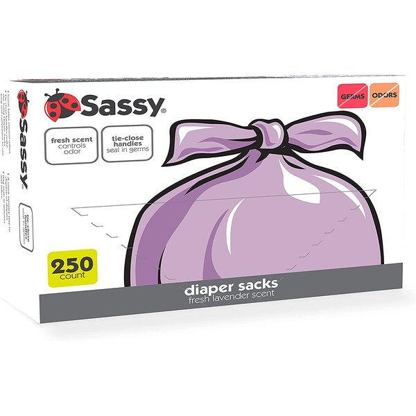 Sassy 250 Count Disposable Diaper Sacks, Lavender Scented, Easy-to-Tie, Diaper Disposal or Pet Waste Bags