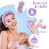 Araluky 7Pc Puffy Spa Headband and Wristband Set Skincare Headband for Washing Face Scrunchies Powder Puff Sponge Spa Makeup Headband Puffy Headband Terry Cloth Headband for Mask Makeup Removal-Purple